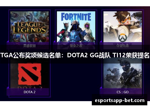 TGA公布奖项候选名单：DOTA2 GG战队 TI12荣获提名